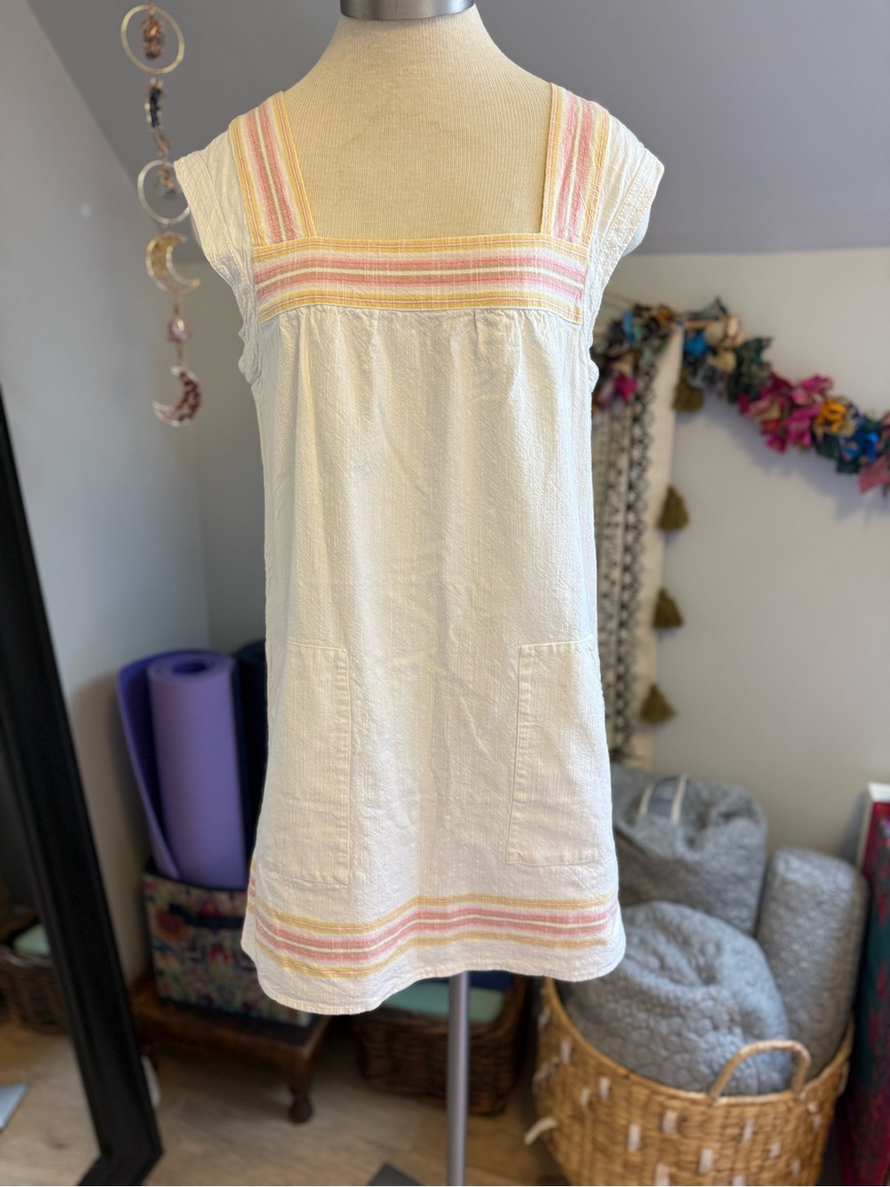 Faherty White Cotton Sundress with Pink & Yellow Trim - Picture 2 of 6